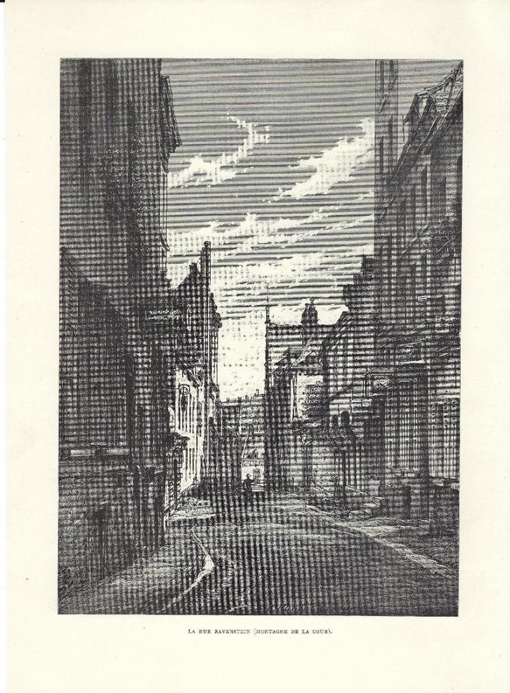 1892 - Brussel Ravenstein / Bruxelles Montagne de la Cour, Antiek en Kunst, Kunst | Etsen en Gravures, Ophalen of Verzenden