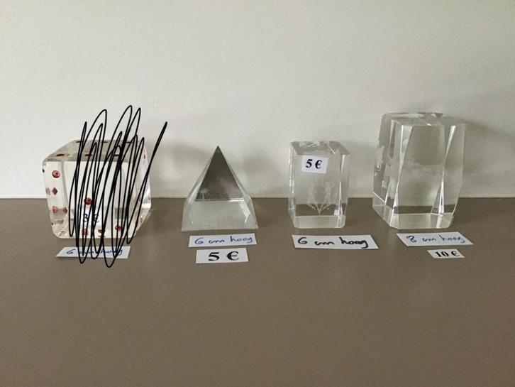 3 mooie glasblokken met figuren, Antiek en Kunst, Curiosa en Brocante, Ophalen of Verzenden