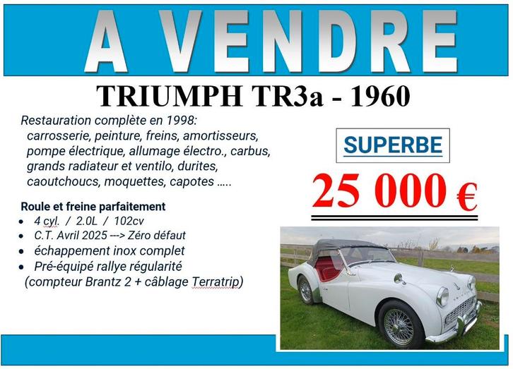 Triumph TR3!!! Klaar om te rijden!!!, Auto's, Oldtimers, Particulier, Triumph, Benzine, Cabriolet, 2 deurs, Handgeschakeld, Wit