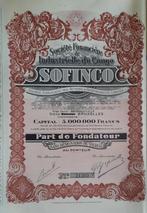 Sofinco - (Congo) - 1927 - part de fondateur, Postzegels en Munten, Aandelen en Waardepapieren, Ophalen of Verzenden, 1920 tot 1950
