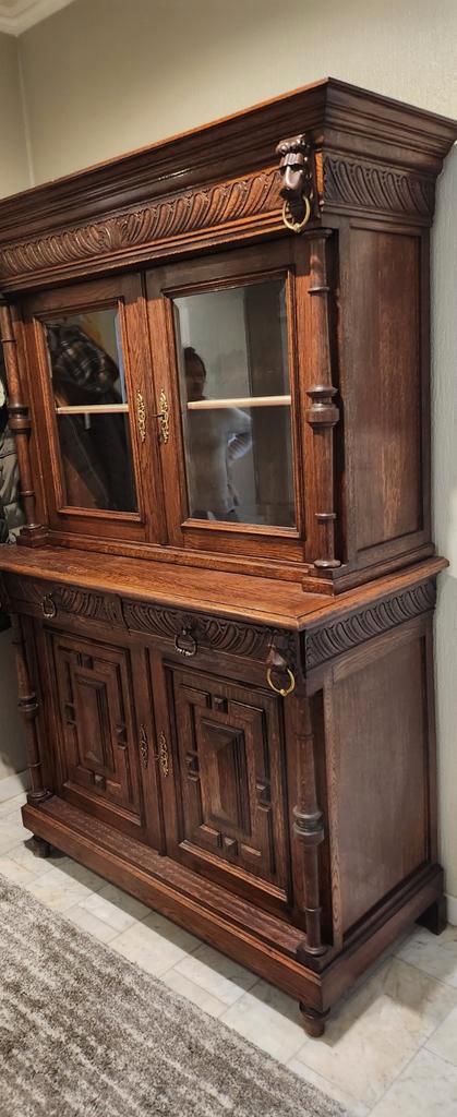 Antieke kast met geslepen glasruitjes, Antiek en Kunst, Antiek | Meubels | Kasten, Ophalen