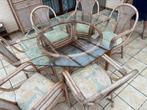 Rotan tafel en 6 stoelen, Ophalen, Gebruikt, Rotan, 6 zitplaatsen