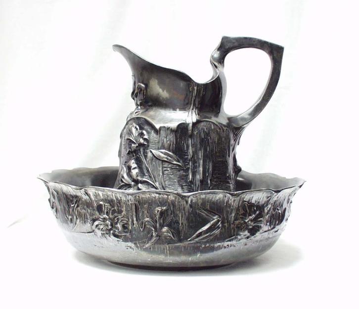 Art Nouveau Lampetstel - Tin., Antiek en Kunst, Antiek | Tin, Ophalen of Verzenden