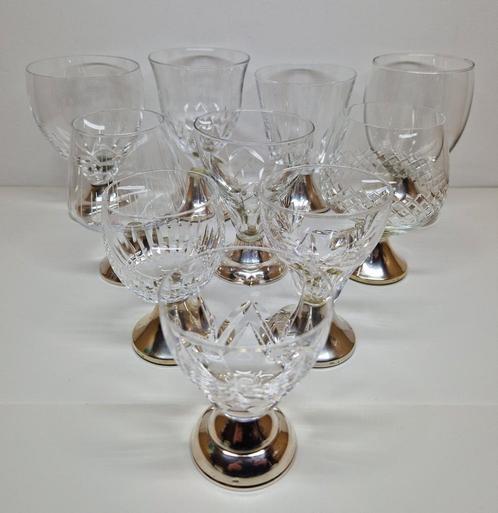 Lot van 10 kristallen glazen met zilveren voet 835 Nederland, Antiquités & Art, Antiquités | Verre & Cristal, Enlèvement ou Envoi