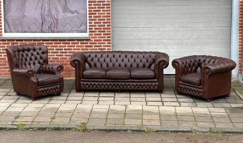 Canapé 3 places Chesterfield Springv, fauteuil d'oreille, fa, Maison & Meubles, Canapés | Coins salons complets, Comme neuf, Cuir