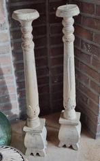 2 decoratieve houten kandelaars, Ophalen, Wit
