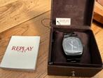 Stoere zwarte originele Replay GT horloge, Montre-bracelet, Enlèvement ou Envoi, Acier, Acier