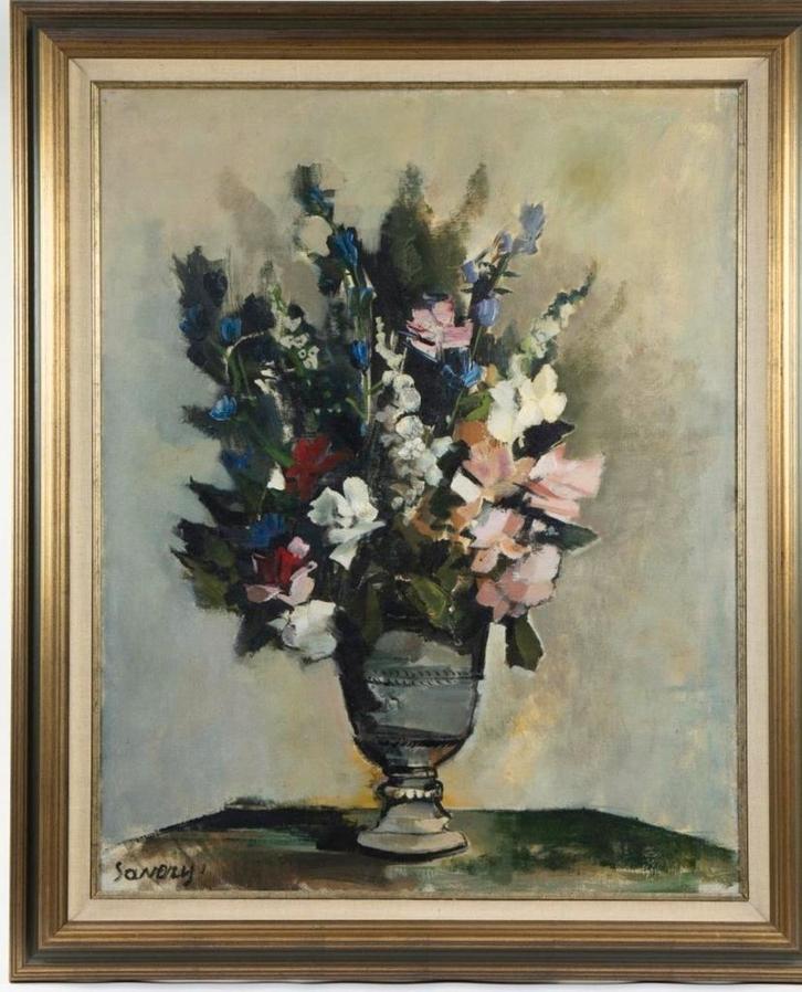 SAVERYS Albert - vaas met bloemen stilleven 80x100cm, Antiek en Kunst, Kunst | Schilderijen | Klassiek, Ophalen