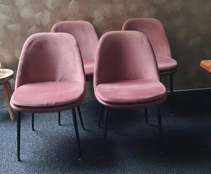 Woood eettafel stoelen 4 stuk velvet, Huis en Inrichting, Stoelen, Stof, Ophalen
