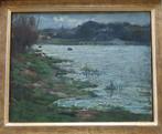 LOUIS-GUSTAVE CAMBIER / RIVIERZICHT / OLIEVERF DOEK 44x52cm, Ophalen of Verzenden