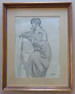 KURT PEISER / ZITTENDE DAME / ORIGINEEL WERK / 45x36cm KADER, Ophalen of Verzenden