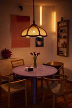 Vintage hanglamp Mid-Century rotan hout, Scandi wood danish, 30 tot 60 watt, Gebruikt, E27 (groot), Verzenden