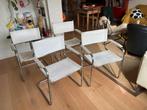 Set 4 vintage design cantilever stoelen, leer & chroom staal, Ophalen, Gebruikt, Wit, Design vintage Bauhaus cantilever Mart Stam Thonet mid century