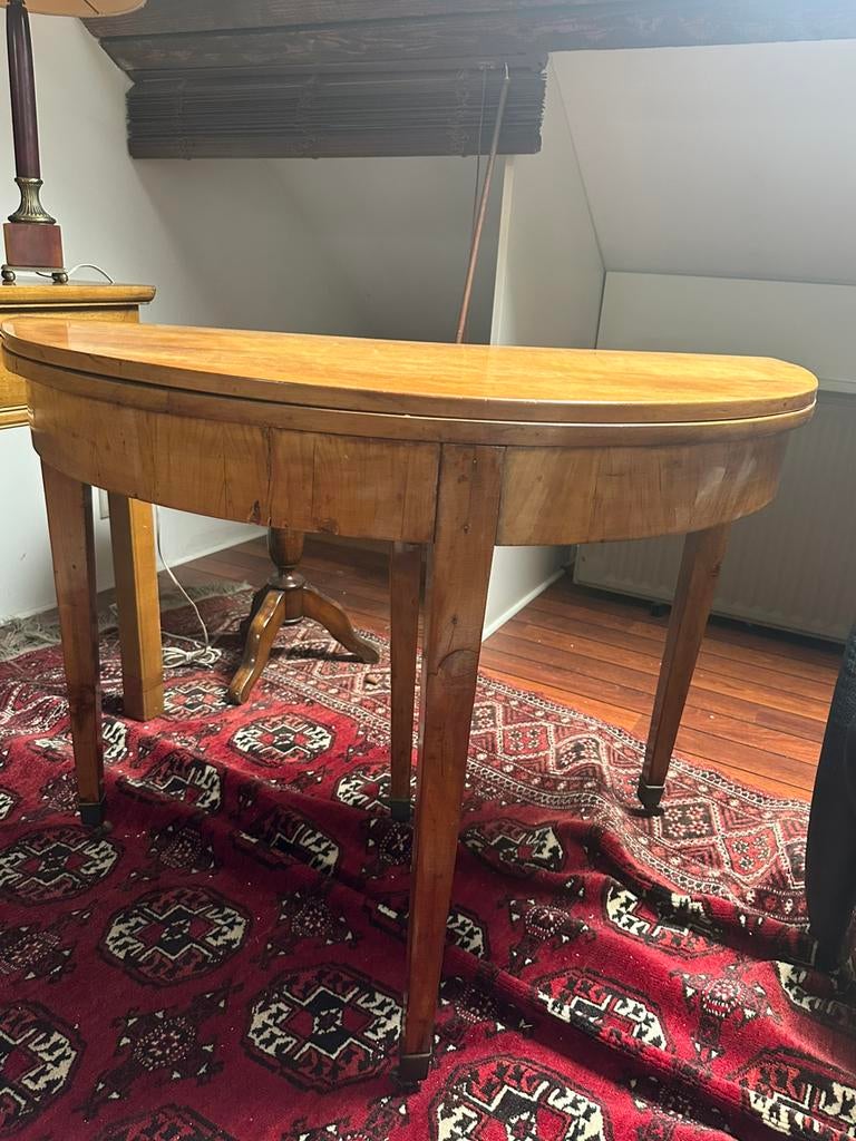 Table demi lune tiroir et possibilite ronde en bois, Antiquités & Art, Enlèvement