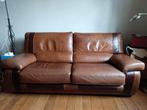 Bruine leren 2-zits zetel / sofa – goede staat, Banc droit, Enlèvement, Utilisé, Cuir