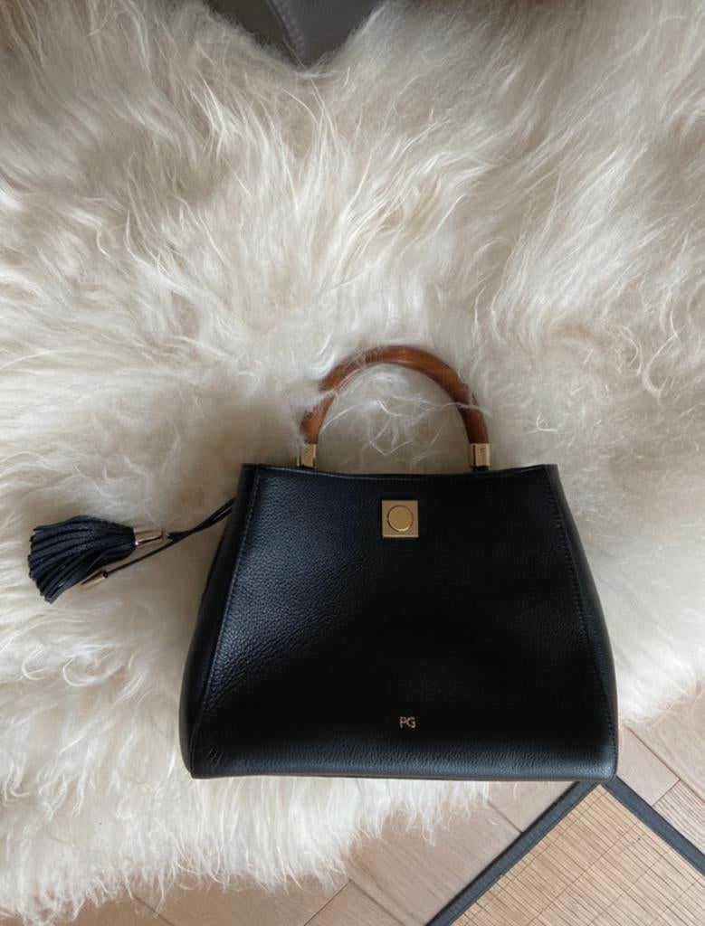 PURIFICACION GARCIA handtas zwarte leer/houten armband, Ophalen, Nieuw, Zwart, Handtas