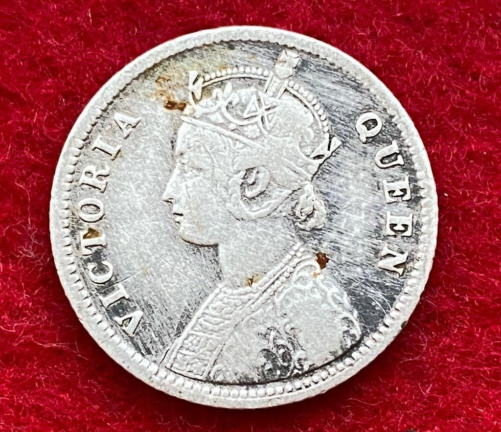 Pièce Rare - Argent Inde 1/4 Rupee 1862, Antiquités & Art, Antiquités | Argent & Or, Argent, Enlèvement ou Envoi