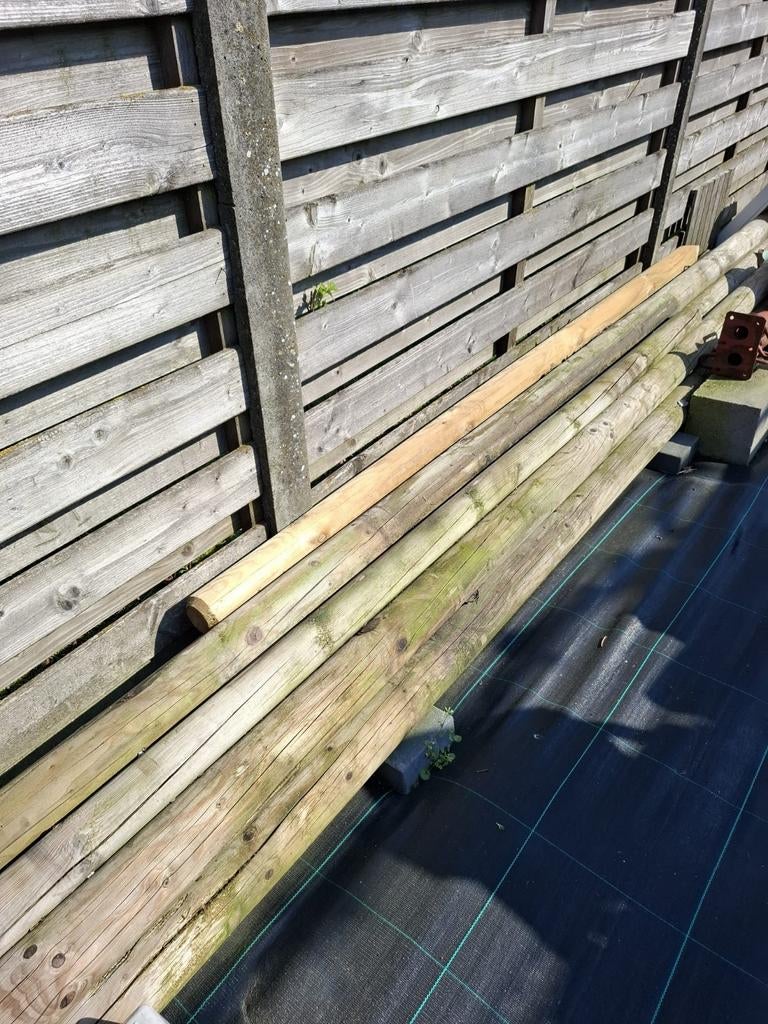 8 Geïmpregneerde tuinpalen Ø10 cm – lengte 4,15 m, Ophalen, Gebruikt, 250 cm of meer, Palen