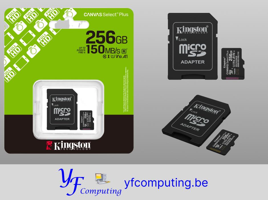 Kingston Canvas Select Plus microSD 256 Go + Adaptateur, Neuf, Autres, MicroSD, 256 GB