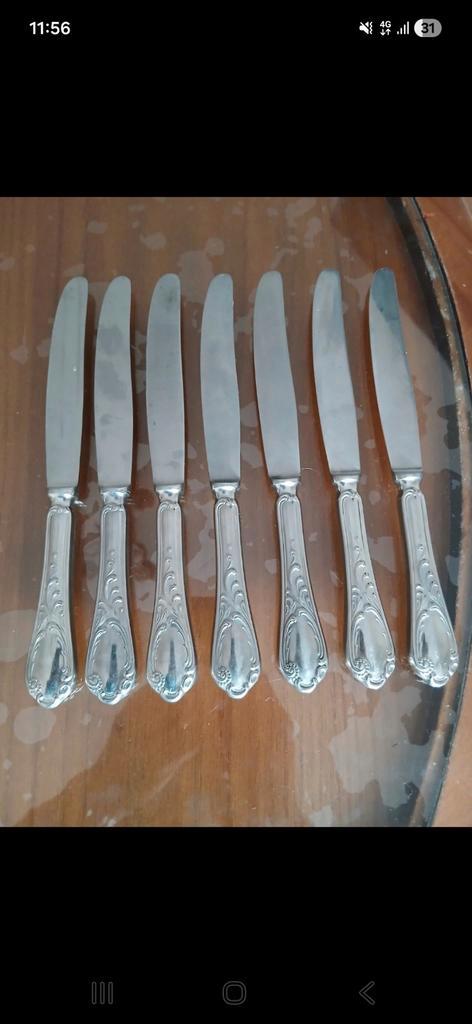 Set van 7 tafelmessen in Louis XV/Rocaille-stijl - Metaal, Antiek en Kunst, Antiek | Bestek, Ophalen of Verzenden