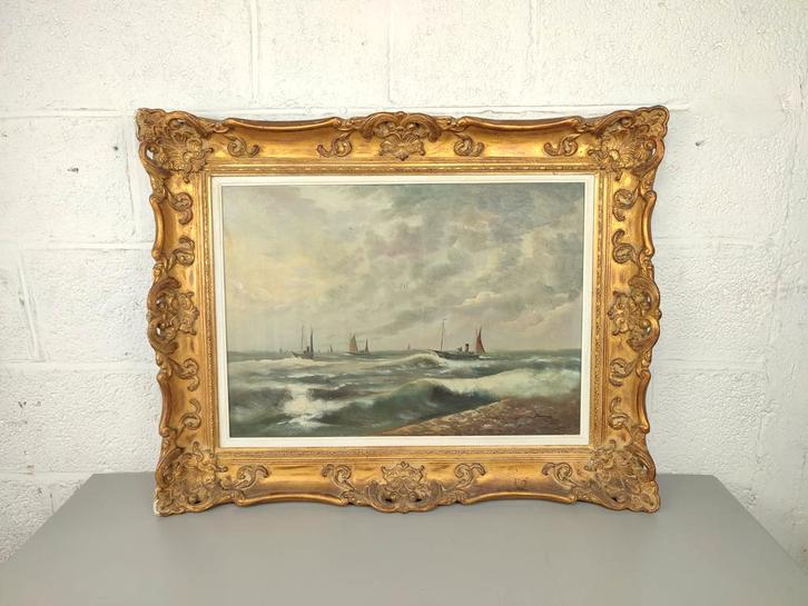 Groot antiek maritiem schilderij, Antiek en Kunst, Kunst | Schilderijen | Klassiek, Ophalen