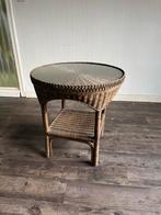 Table d'appoint en rotin avec verre, 55 à 75 cm, Rond, Enlèvement, Utilisé
