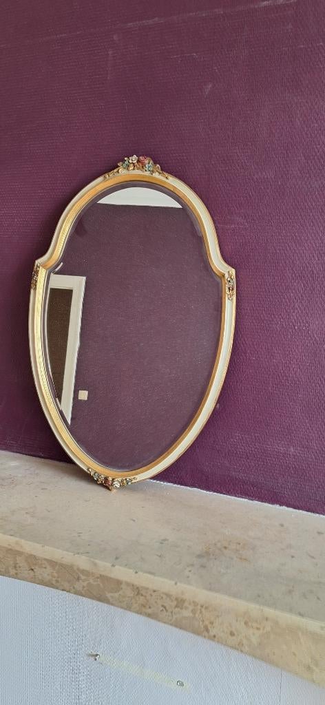 Miroir ovale avec décoration florale, Maison & Meubles, Enlèvement, Comme neuf, Ovale
