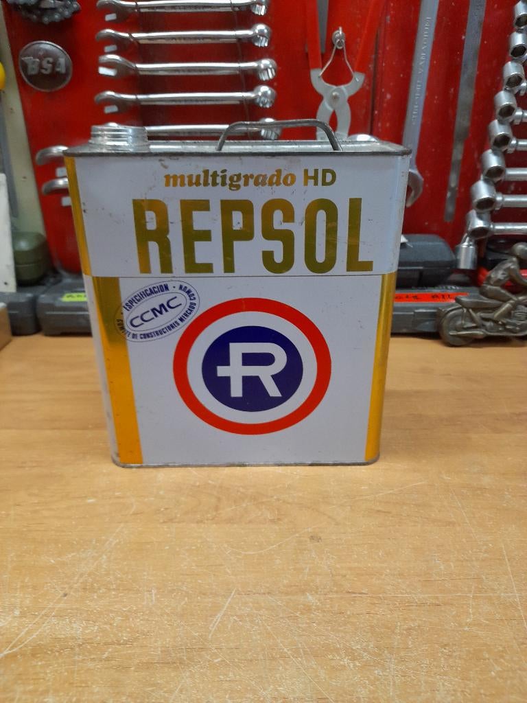 oude lege oliekan repsol multigrade hd, Verzenden, Gebruikt, Overige typen