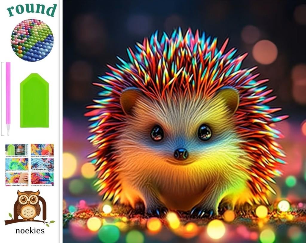 nr 299 Peinture au diamant hérisson coloré 30x30cm, Neuf, Multicolore, Autocollant, Autres matériaux