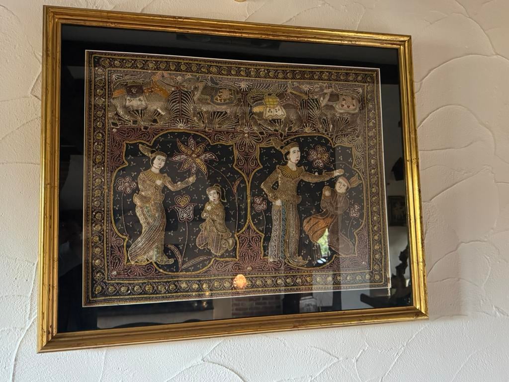 Balinese doek ingekaderd 89x73, Ophalen