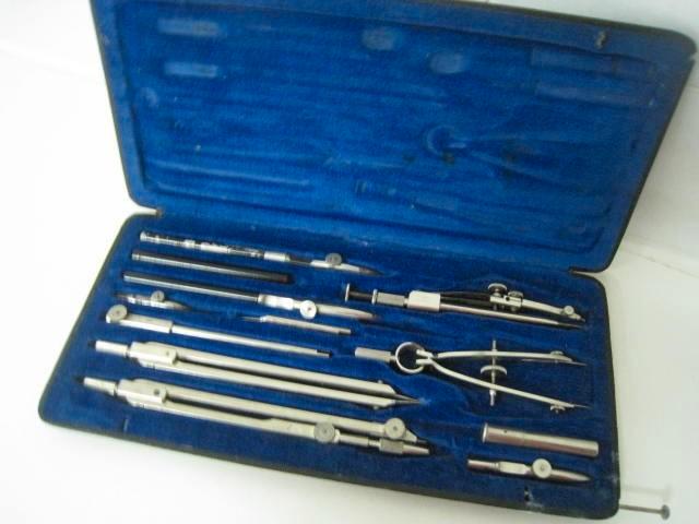 Oude passerdoos HAFF Techniker T VII, binnen velours,+/-1940, Antiek en Kunst, Antiek | Gereedschap en Instrumenten, Ophalen