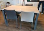uitschuifbare eettafel (90x90 + 140x90) + 4 stoelen, Huis en Inrichting, Tafels | Eettafels, Ophalen, Gebruikt, 100 tot 150 cm