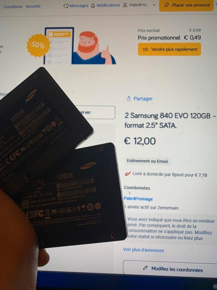 2 Samsung 840 EVO 120GB – format 2.5” SATA., Computers en Software, Harde schijven, Refurbished, Desktop, Intern, HDD, SATA, Ophalen of Verzenden
