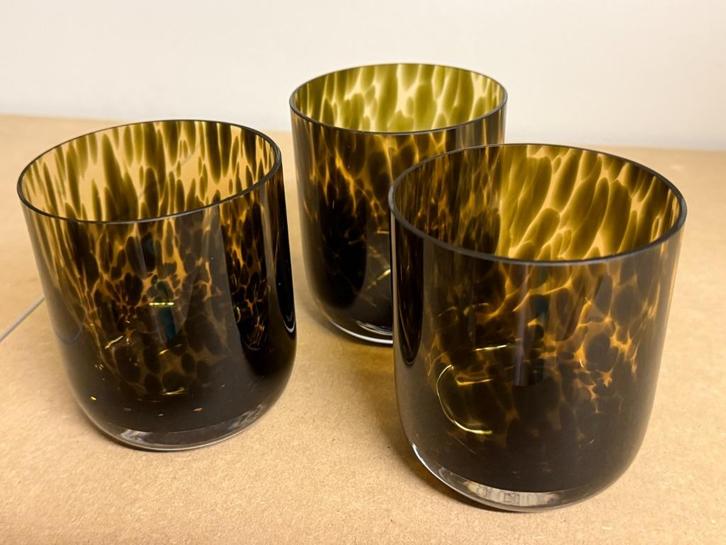 Gevlamde theelichthouders glas (3 stuks), Huis en Inrichting, Woonaccessoires | Kandelaars en Kaarsen, Nieuw, Minder dan 25 cm