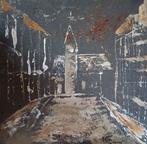 Schilderij 'kerkplein', olieverf paletmes, nieuw., Enlèvement