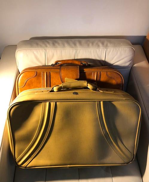 Vintage beige leren koffer van American Airlines jaren 60, Verzamelen, Luchtvaart en Vliegtuigspotten, Zo goed als nieuw