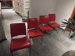 Rode echt lederen eetkamerstoelen (set van 4), Huis en Inrichting, Ophalen, Gebruikt, Metaal, Vier