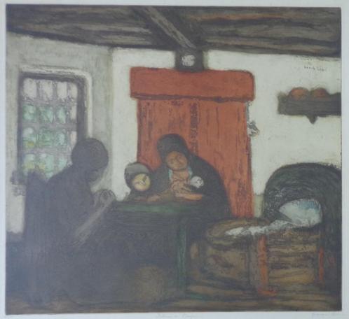 JAKOB SMITS / INTERIEUR EN CAMPINE / KLEURETS / 71x75cm KAD, Antiek en Kunst, Kunst | Litho's en Zeefdrukken, Ophalen