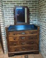 Antieke houten ladekast met spiegel en natuurstenen blad, Huis en Inrichting, 3 of 4 laden, Ophalen, Gebruikt