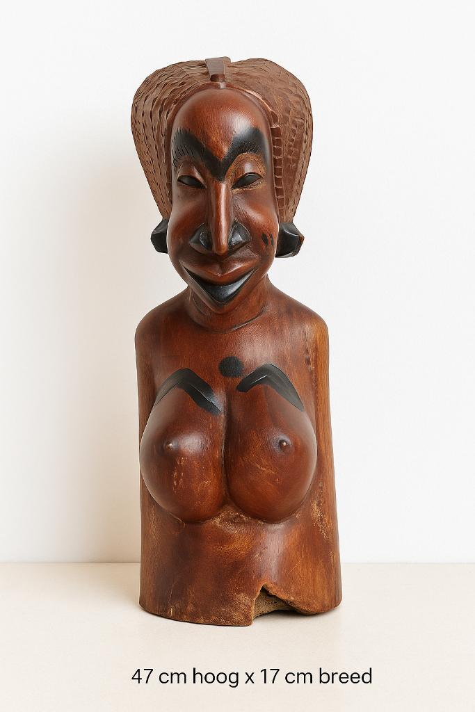 Authentieke handgesneden Afrikaanse buste, Antiek en Kunst, Kunst | Beelden en Houtsnijwerken, Ophalen of Verzenden
