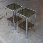 Vintage Space Age chromen bijzettafel van rookglas uit de ja, Ophalen, Zo goed als nieuw
