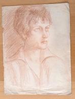A493-10 Oude tekening Driekwart portret dame - met watermerk, Antiek en Kunst, Ophalen of Verzenden