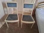 2 witte stoelen met blauwe zitting, Huis en Inrichting, Stoelen, Ophalen