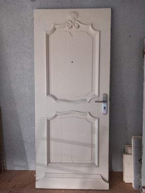 Wit ouderwets gelakte voordeur, Doe-het-zelf en Bouw, Deuren en Vliegenramen, Gebruikt, 215 cm of meer, 80 tot 100 cm, Glas, Hout
