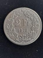 2 Zwitserse frank 1875 zilver, Ophalen of Verzenden, Overige landen, Losse munt, Zilver