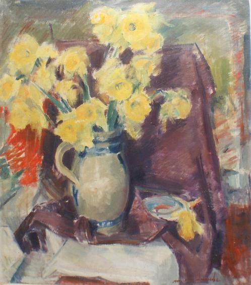 Marcel Van Driessche (1925-2012): Bloemenstilleven (73x83cm), Antiquités & Art, Art | Peinture | Classique, Enlèvement ou Envoi