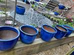 5 pots provencaux bleus en poterie émaillée o, Jardin & Terrasse, Comme neuf, Enlèvement, Poterie