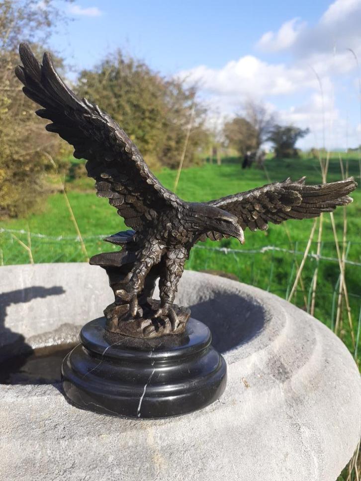 Schitterend gesigneerd bronzen dier (landing met een adelaar, Antiek en Kunst, Antiek | Brons en Koper, Brons, Ophalen of Verzenden