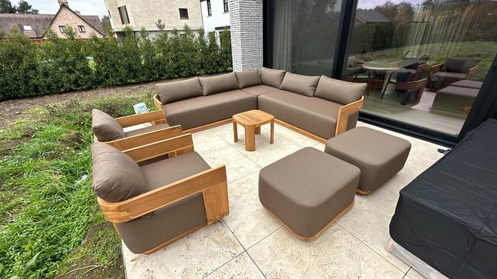 Luxueuze teak loungeset, Tuin en Terras, Tuinsets en Loungesets, Nieuw, Loungeset, Teakhout, Meer dan 8 zitplaatsen, Bank, Bijzettafel