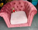Zetel Chesterfield fluweel roze stof., Ophalen